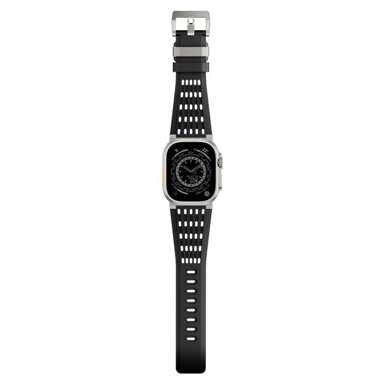Double Ring Stainless Steel Pin Buckle Breathable Silicone Watch Band, For Apple Watch 46mm / 49mm / 45mm / 44mm