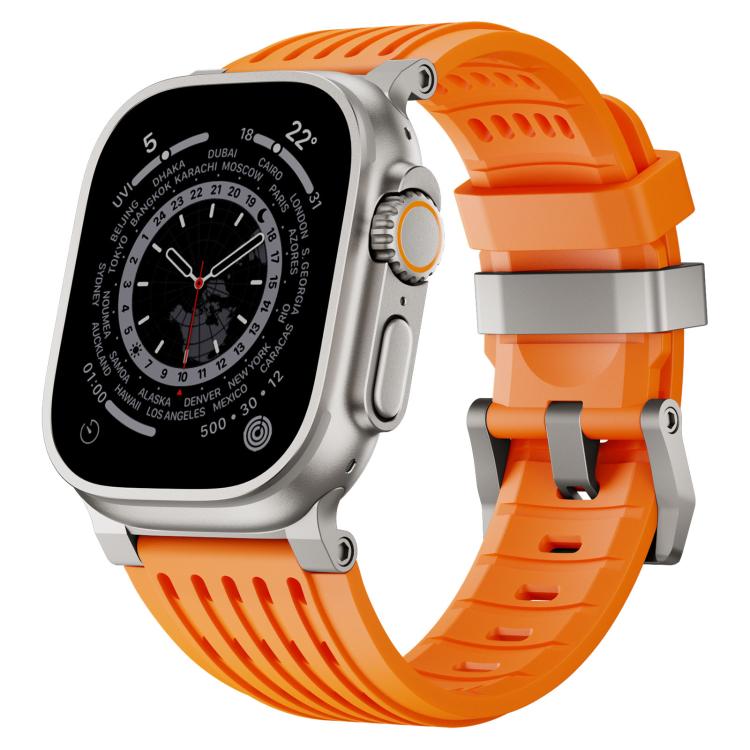 Double Ring Stainless Steel Pin Buckle Breathable Silicone Watch Band, For Apple Watch 46mm / 49mm / 45mm / 44mm