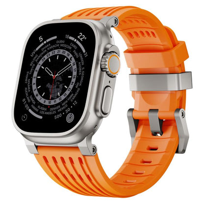 Double Ring Stainless Steel Pin Buckle Breathable Silicone Watch Band, For Apple Watch 46mm / 49mm / 45mm / 44mm