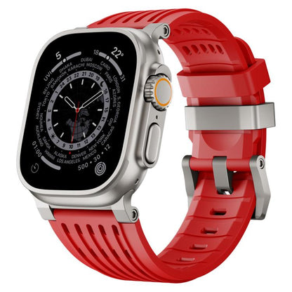 Double Ring Stainless Steel Pin Buckle Breathable Silicone Watch Band, For Apple Watch 46mm / 49mm / 45mm / 44mm