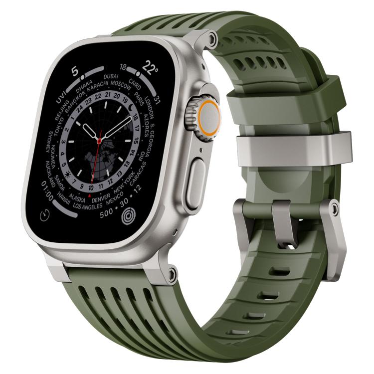 Double Ring Stainless Steel Pin Buckle Breathable Silicone Watch Band, For Apple Watch 46mm / 49mm / 45mm / 44mm