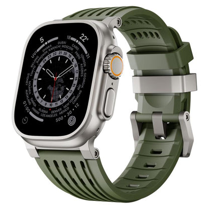 Double Ring Stainless Steel Pin Buckle Breathable Silicone Watch Band, For Apple Watch 46mm / 49mm / 45mm / 44mm