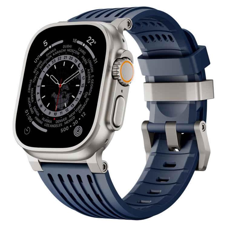 Double Ring Stainless Steel Pin Buckle Breathable Silicone Watch Band, For Apple Watch 46mm / 49mm / 45mm / 44mm