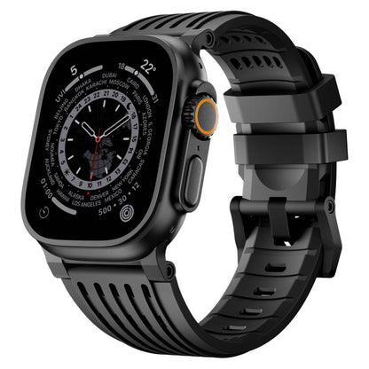 Double Ring Stainless Steel Pin Buckle Breathable Silicone Watch Band, For Apple Watch 46mm / 49mm / 45mm / 44mm