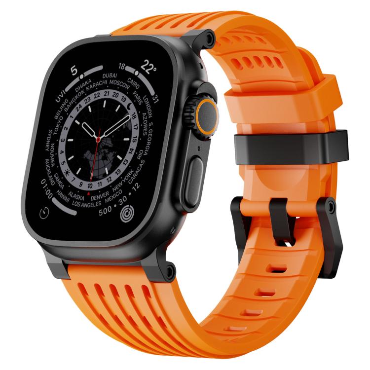 Double Ring Stainless Steel Pin Buckle Breathable Silicone Watch Band, For Apple Watch 46mm / 49mm / 45mm / 44mm