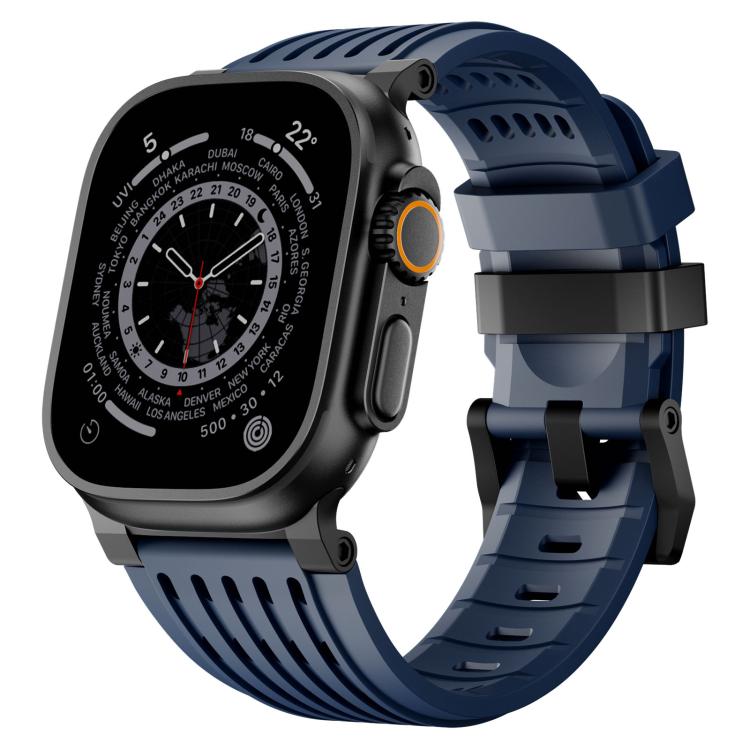 Double Ring Stainless Steel Pin Buckle Breathable Silicone Watch Band, For Apple Watch 46mm / 49mm / 45mm / 44mm
