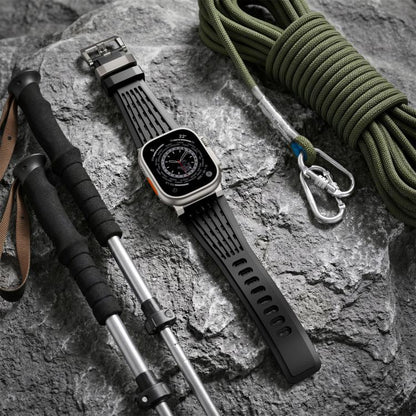 Double Ring Stainless Steel Pin Buckle Breathable Silicone Watch Band, For Apple Watch 46mm / 49mm / 45mm / 44mm