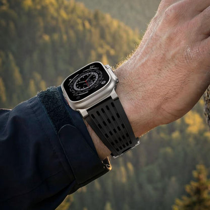 Double Ring Stainless Steel Pin Buckle Breathable Silicone Watch Band, For Apple Watch 46mm / 49mm / 45mm / 44mm