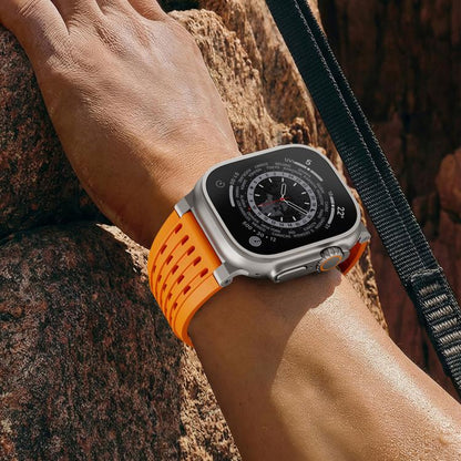 Double Ring Stainless Steel Pin Buckle Breathable Silicone Watch Band, For Apple Watch 46mm / 49mm / 45mm / 44mm