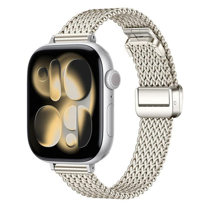 Slim Mesh Fold Magnetic Buckle Stainless Steel Watch Band, For Apple Watch 46mm / 49mm / 45mm / 44mm, For Apple Watch 42mm / 41mm / 40mm / 38mm