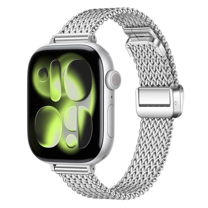 Slim Mesh Fold Magnetic Buckle Stainless Steel Watch Band, For Apple Watch 46mm / 49mm / 45mm / 44mm, For Apple Watch 42mm / 41mm / 40mm / 38mm