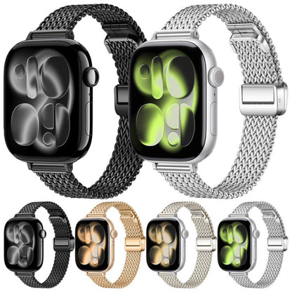 Slim Mesh Fold Magnetic Buckle Stainless Steel Watch Band, For Apple Watch 46mm / 49mm / 45mm / 44mm, For Apple Watch 42mm / 41mm / 40mm / 38mm