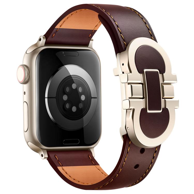 Double G Magnetic Buckle Genuine Leather Watch Band, For Apple Watch 46mm / 49mm / 45mm / 44mm, For Apple Watch 42mm / 41mm / 40mm / 38mm