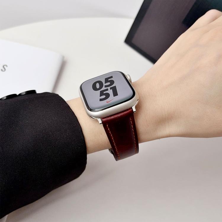 Double G Magnetic Buckle Genuine Leather Watch Band, For Apple Watch 46mm / 49mm / 45mm / 44mm, For Apple Watch 42mm / 41mm / 40mm / 38mm