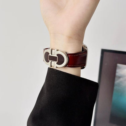 Double G Magnetic Buckle Genuine Leather Watch Band, For Apple Watch 46mm / 49mm / 45mm / 44mm, For Apple Watch 42mm / 41mm / 40mm / 38mm