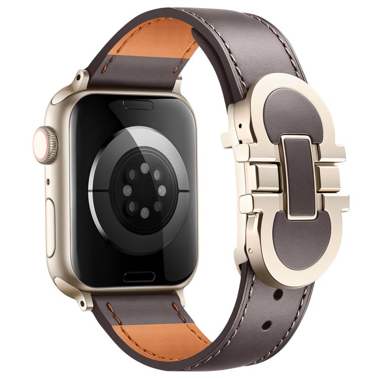 Double G Magnetic Buckle Genuine Leather Watch Band, For Apple Watch 46mm / 49mm / 45mm / 44mm, For Apple Watch 42mm / 41mm / 40mm / 38mm