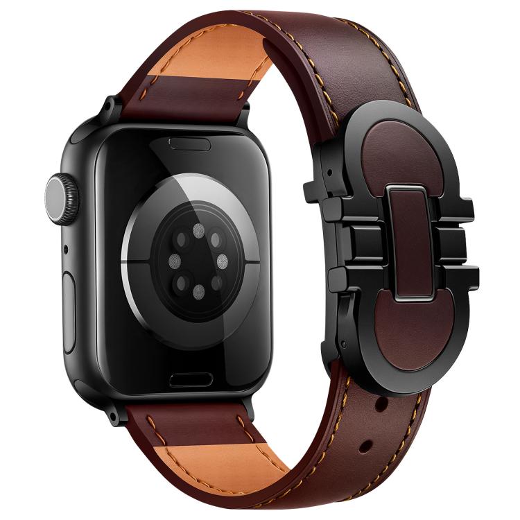 Double G Magnetic Buckle Genuine Leather Watch Band, For Apple Watch 46mm / 49mm / 45mm / 44mm, For Apple Watch 42mm / 41mm / 40mm / 38mm