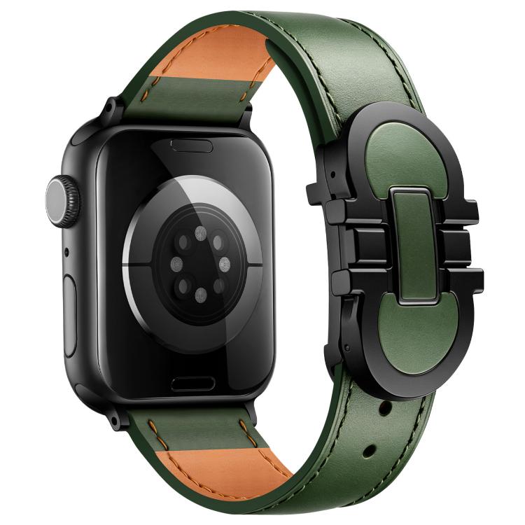 Double G Magnetic Buckle Genuine Leather Watch Band, For Apple Watch 46mm / 49mm / 45mm / 44mm, For Apple Watch 42mm / 41mm / 40mm / 38mm