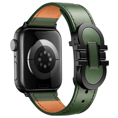 Double G Magnetic Buckle Genuine Leather Watch Band, For Apple Watch 46mm / 49mm / 45mm / 44mm, For Apple Watch 42mm / 41mm / 40mm / 38mm
