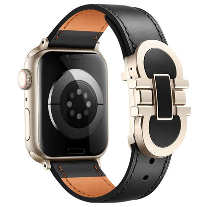 Double G Magnetic Buckle Genuine Leather Watch Band, For Apple Watch 46mm / 49mm / 45mm / 44mm, For Apple Watch 42mm / 41mm / 40mm / 38mm