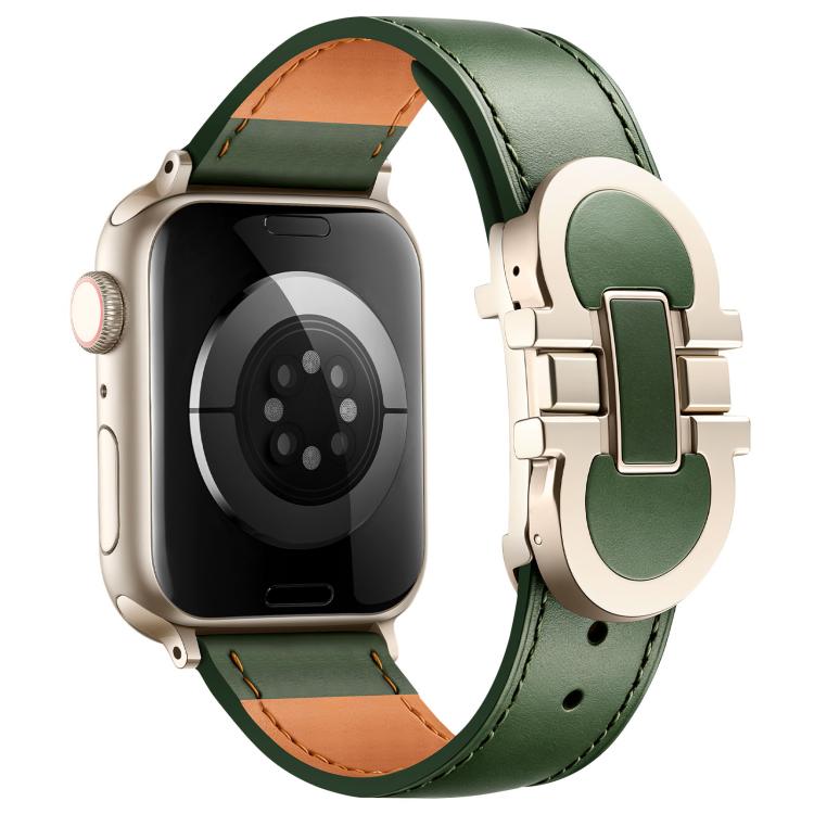 Double G Magnetic Buckle Genuine Leather Watch Band, For Apple Watch 46mm / 49mm / 45mm / 44mm, For Apple Watch 42mm / 41mm / 40mm / 38mm
