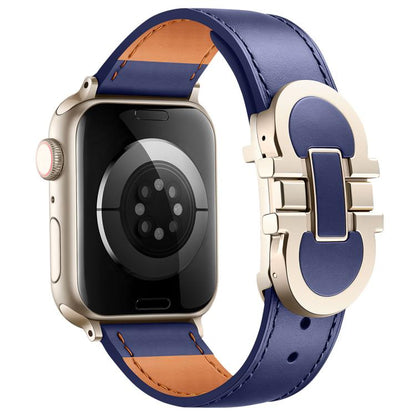 Double G Magnetic Buckle Genuine Leather Watch Band, For Apple Watch 46mm / 49mm / 45mm / 44mm, For Apple Watch 42mm / 41mm / 40mm / 38mm