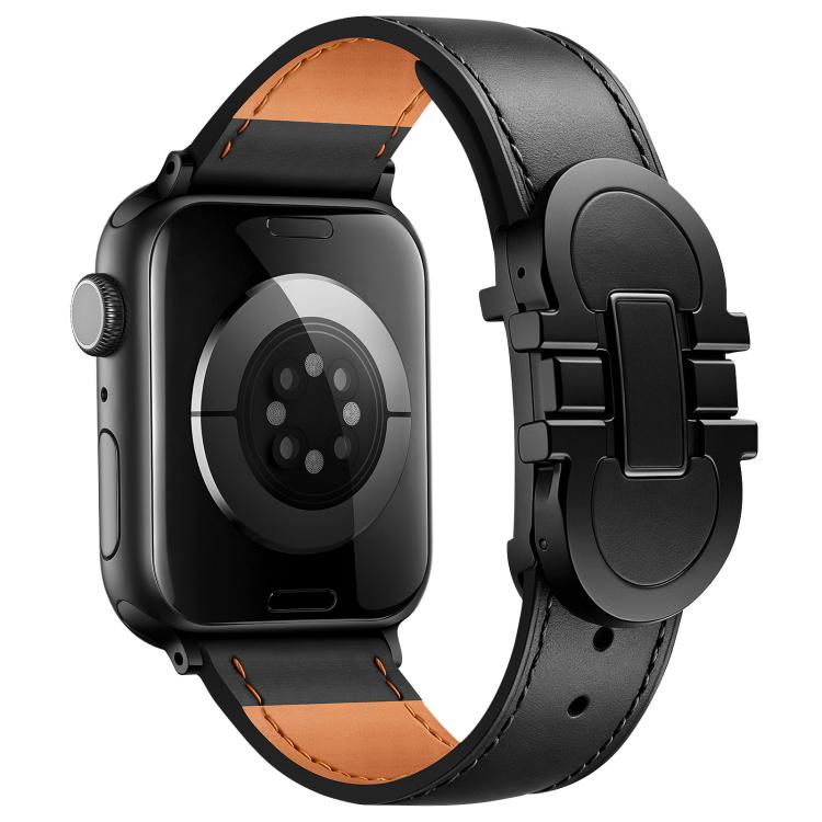 Double G Magnetic Buckle Genuine Leather Watch Band, For Apple Watch 46mm / 49mm / 45mm / 44mm, For Apple Watch 42mm / 41mm / 40mm / 38mm