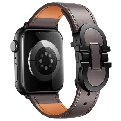 Double G Magnetic Buckle Genuine Leather Watch Band, For Apple Watch 46mm / 49mm / 45mm / 44mm, For Apple Watch 42mm / 41mm / 40mm / 38mm