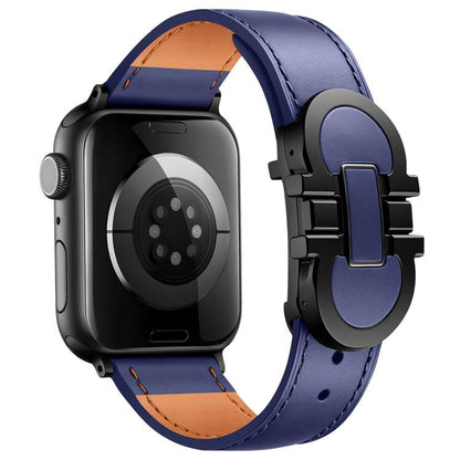 Double G Magnetic Buckle Genuine Leather Watch Band, For Apple Watch 46mm / 49mm / 45mm / 44mm, For Apple Watch 42mm / 41mm / 40mm / 38mm