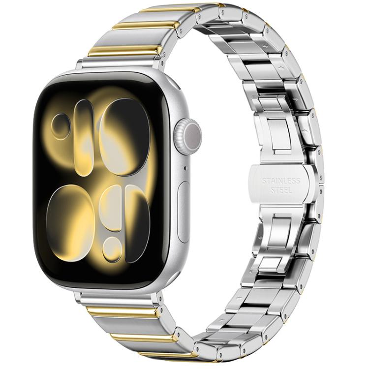 Eggplant Bamboo Slim Butterfly Folding Buckle Stainless Steel Watch Band, For Apple Watch 46mm / 49mm / 45mm / 44mm, For Apple Watch 42mm / 41mm / 40mm / 38mm