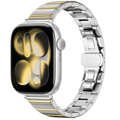 Eggplant Bamboo Slim Butterfly Folding Buckle Stainless Steel Watch Band, For Apple Watch 46mm / 49mm / 45mm / 44mm, For Apple Watch 42mm / 41mm / 40mm / 38mm