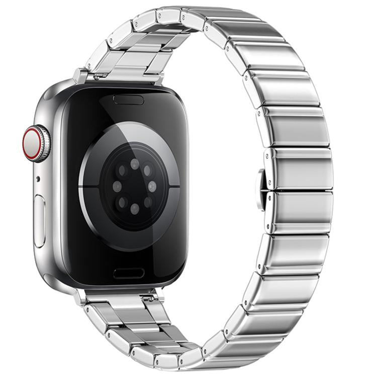 Eggplant Bamboo Slim Butterfly Folding Buckle Stainless Steel Watch Band, For Apple Watch 46mm / 49mm / 45mm / 44mm, For Apple Watch 42mm / 41mm / 40mm / 38mm