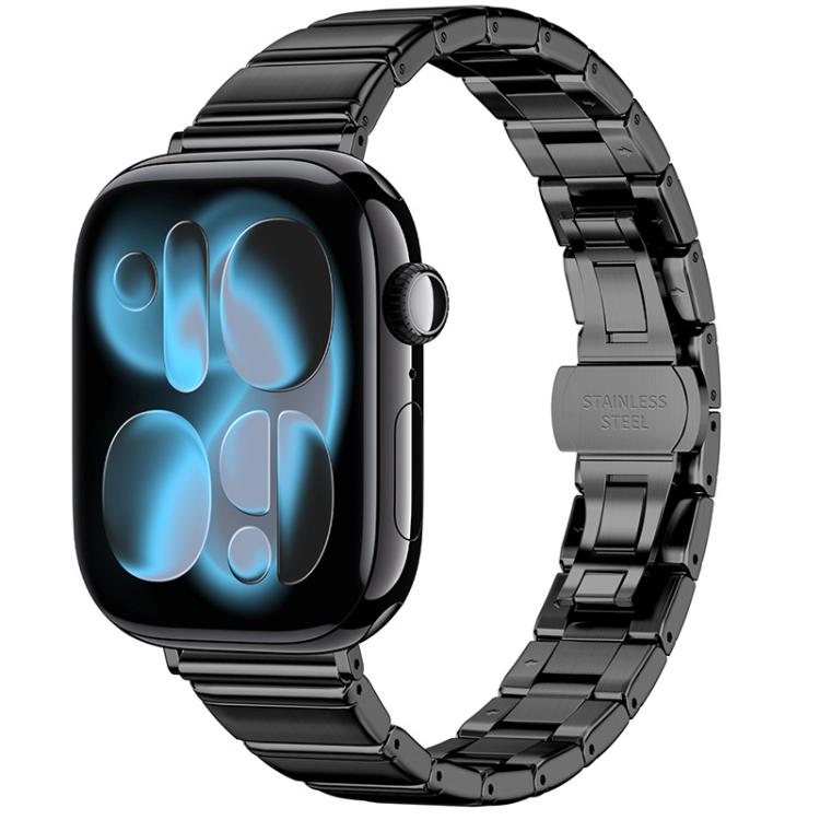 Eggplant Bamboo Slim Butterfly Folding Buckle Stainless Steel Watch Band, For Apple Watch 46mm / 49mm / 45mm / 44mm, For Apple Watch 42mm / 41mm / 40mm / 38mm