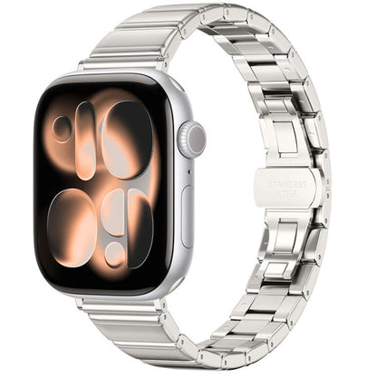 Eggplant Bamboo Slim Butterfly Folding Buckle Stainless Steel Watch Band, For Apple Watch 46mm / 49mm / 45mm / 44mm, For Apple Watch 42mm / 41mm / 40mm / 38mm