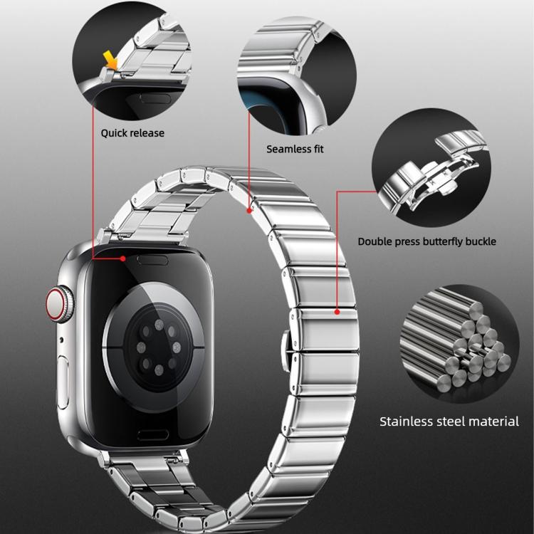 Eggplant Bamboo Slim Butterfly Folding Buckle Stainless Steel Watch Band, For Apple Watch 46mm / 49mm / 45mm / 44mm, For Apple Watch 42mm / 41mm / 40mm / 38mm