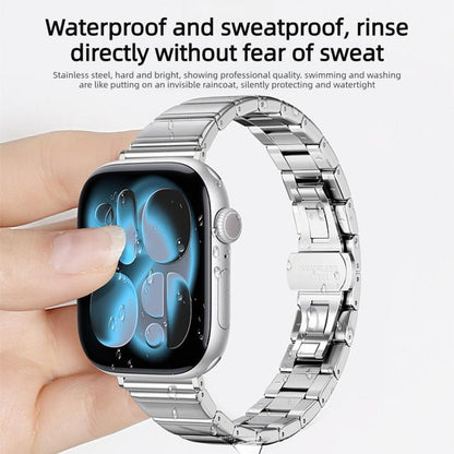 Eggplant Bamboo Slim Butterfly Folding Buckle Stainless Steel Watch Band, For Apple Watch 46mm / 49mm / 45mm / 44mm, For Apple Watch 42mm / 41mm / 40mm / 38mm