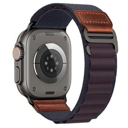 Retro Vegan Leather Label Alpine Nylon Loop Watch Band, For Apple Watch 46mm / 49mm / 45mm / 44mm, For Apple Watch 42mm / 41mm / 40mm / 38mm