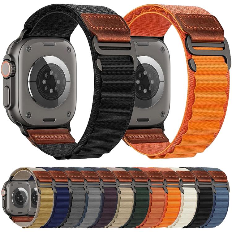Retro Vegan Leather Label Alpine Nylon Loop Watch Band, For Apple Watch 46mm / 49mm / 45mm / 44mm, For Apple Watch 42mm / 41mm / 40mm / 38mm
