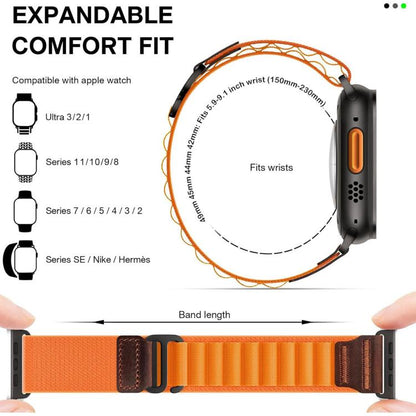 Retro Vegan Leather Label Alpine Nylon Loop Watch Band, For Apple Watch 46mm / 49mm / 45mm / 44mm, For Apple Watch 42mm / 41mm / 40mm / 38mm