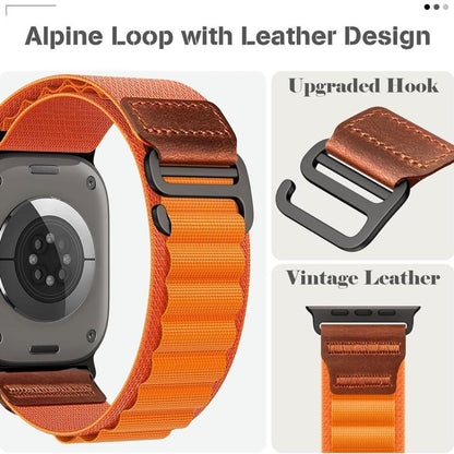 Retro Vegan Leather Label Alpine Nylon Loop Watch Band, For Apple Watch 46mm / 49mm / 45mm / 44mm, For Apple Watch 42mm / 41mm / 40mm / 38mm