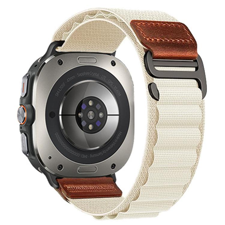 Retro Vegan Leather Label Alpine Nylon Loop Watch Band, For Samsung Galaxy Watch Ultra 47mm / Ultra 2025