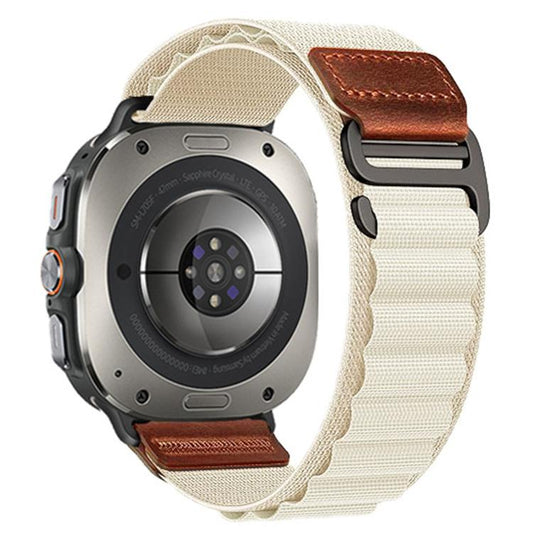 Retro Vegan Leather Label Alpine Nylon Loop Watch Band, For Samsung Galaxy Watch Ultra 47mm / Ultra 2025