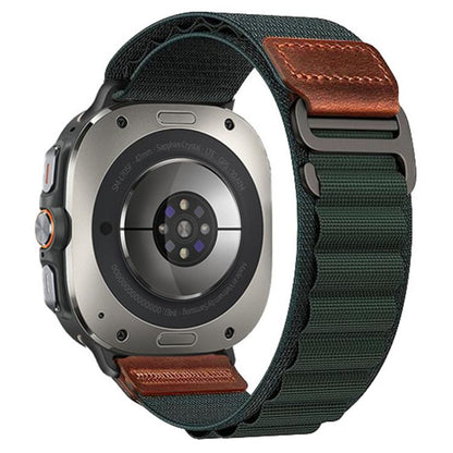 Retro Vegan Leather Label Alpine Nylon Loop Watch Band, For Samsung Galaxy Watch Ultra 47mm / Ultra 2025
