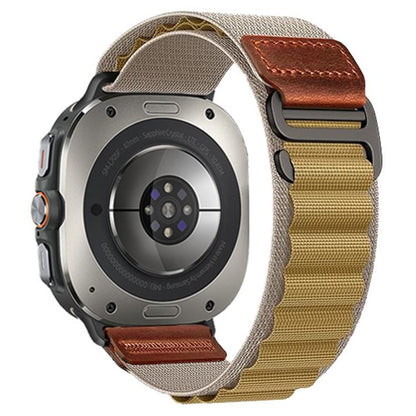 Retro Vegan Leather Label Alpine Nylon Loop Watch Band, For Samsung Galaxy Watch Ultra 47mm / Ultra 2025