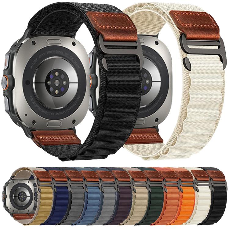 Retro Vegan Leather Label Alpine Nylon Loop Watch Band, For Samsung Galaxy Watch Ultra 47mm / Ultra 2025