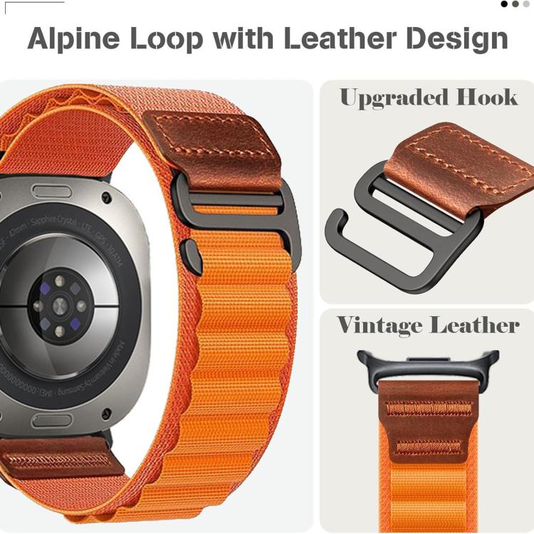 Retro Vegan Leather Label Alpine Nylon Loop Watch Band, For Samsung Galaxy Watch Ultra 47mm / Ultra 2025
