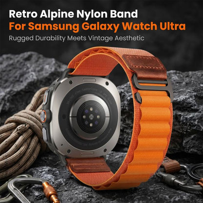 Retro Vegan Leather Label Alpine Nylon Loop Watch Band, For Samsung Galaxy Watch Ultra 47mm / Ultra 2025