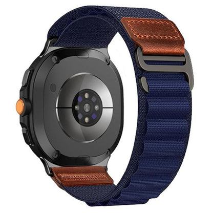 Retro Vegan Leather Label Alpine Nylon Loop Watch Band, For Samsung Galaxy Watch8 / Watch8 Classic