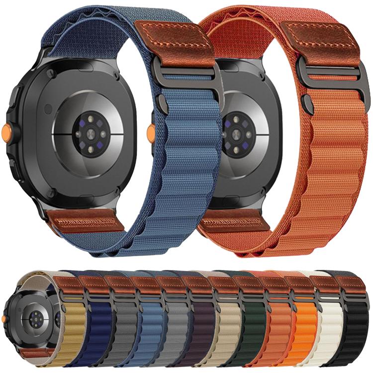 Retro Vegan Leather Label Alpine Nylon Loop Watch Band, For Samsung Galaxy Watch8 / Watch8 Classic
