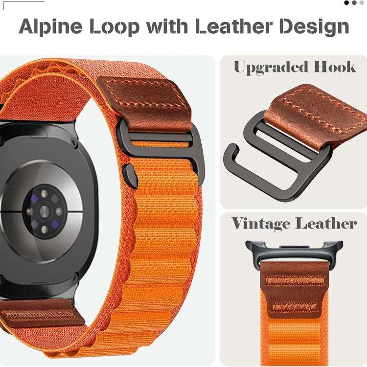 Retro Vegan Leather Label Alpine Nylon Loop Watch Band, For Samsung Galaxy Watch8 / Watch8 Classic